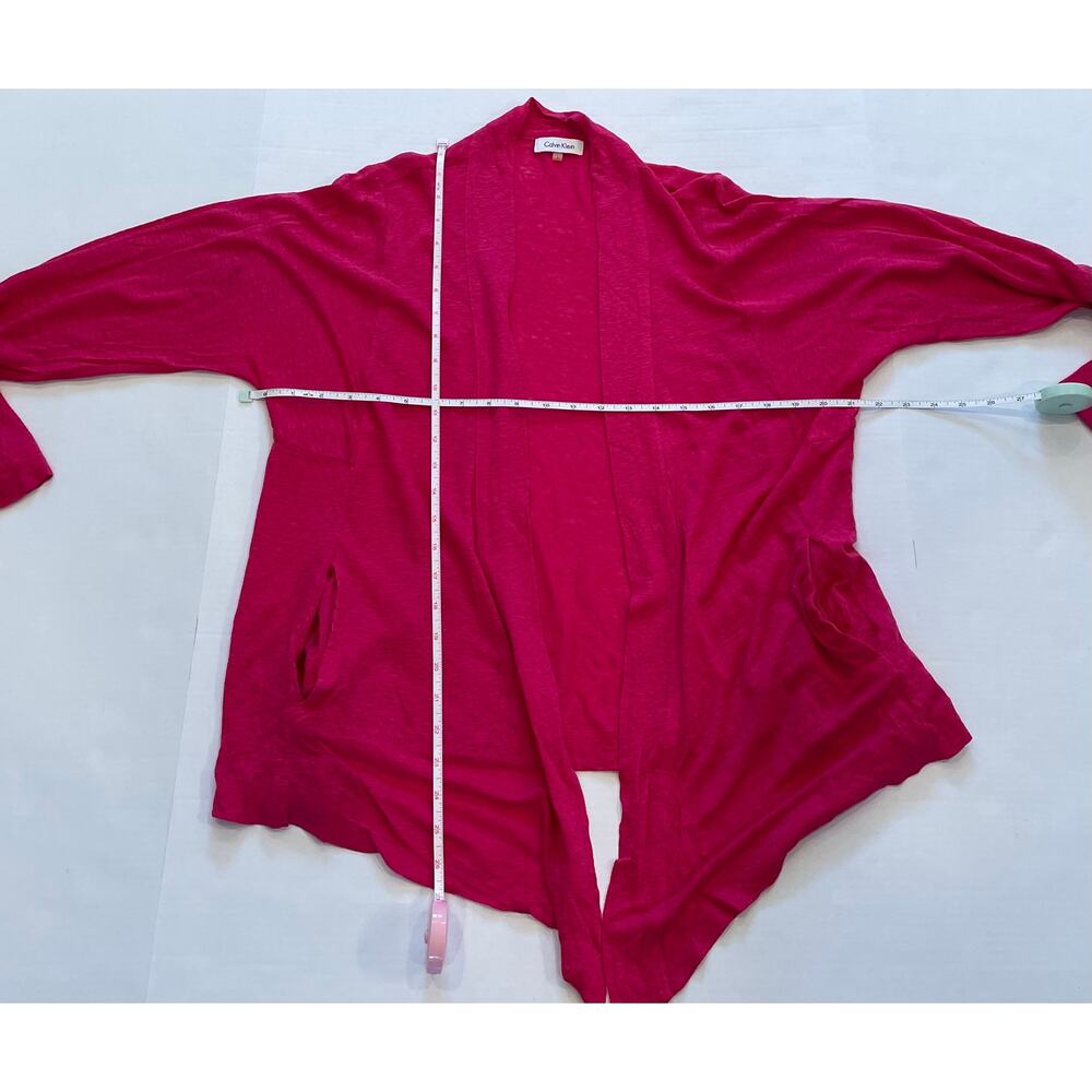 Calvin Klein Pink/Fuscia Linen Open Front Cardigan, Wrap, Drape, Asymmetrical L - Picture 7 of 9
